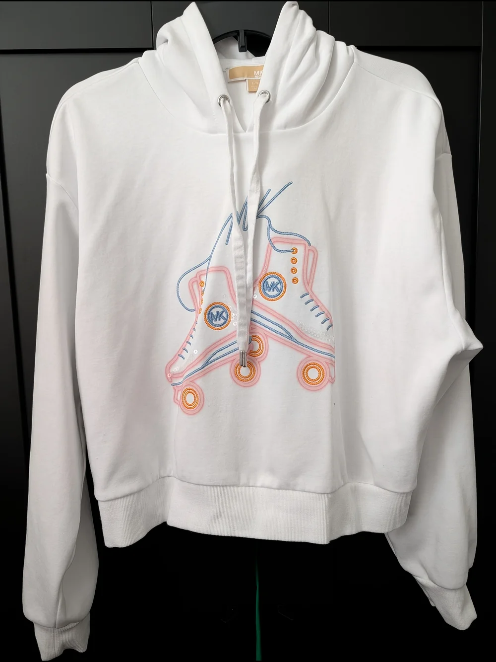 Michael Kors White Hoodie with Pink & Blue Roller Skate Graphic